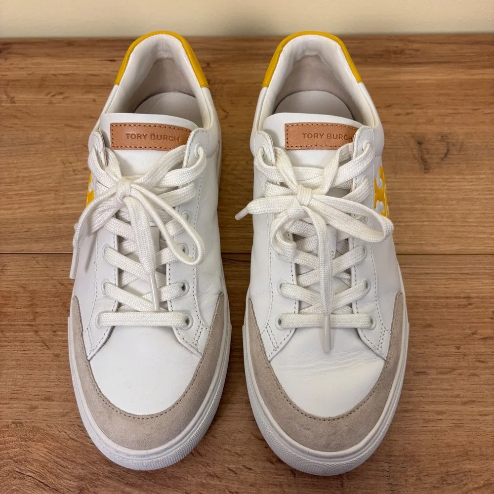 TORY BURCH Andrea‎ Colorblock Court Sneaker White/Goldfinch Yellow Women Size 9